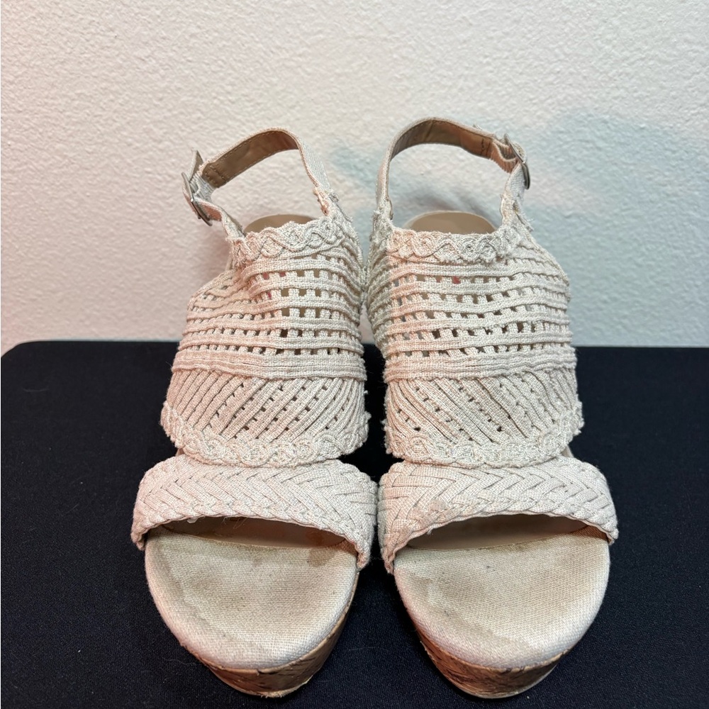 Jelly Pop Hestia Crochet Cream Ankle Strap Cork Wedge Sandal Boho Size 7M